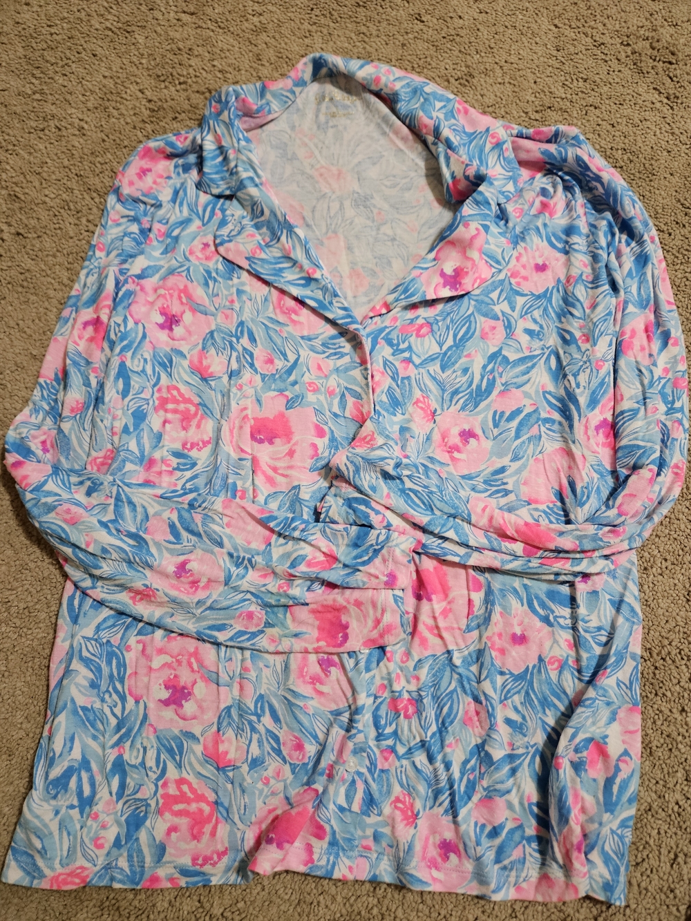 Lilly Pulitzer Floral PJ Knit Long Sleeve Button-Up Set - - Picture 4 of 14